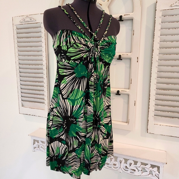 Marciano XS Stretch Rayon Emerald /Black printed dress - Picture 2 of 6